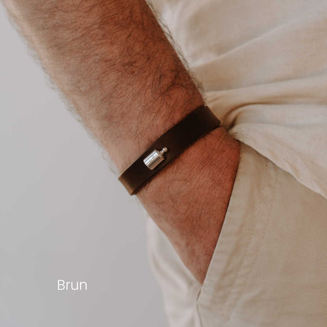 Bracelet Cuir Mon Petit Poids homme argenté rhodié