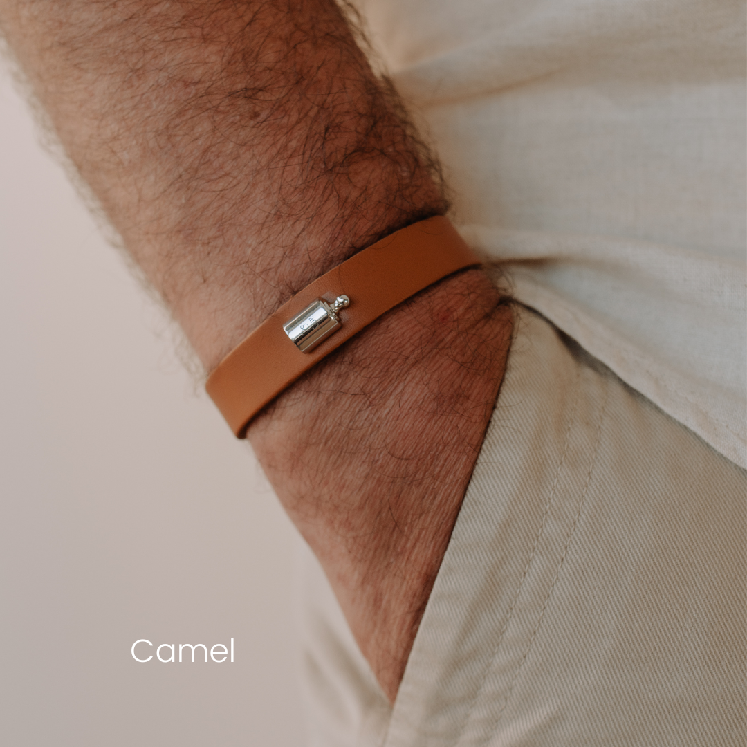 Bracelet Cuir Mon Petit Poids homme argenté rhodié