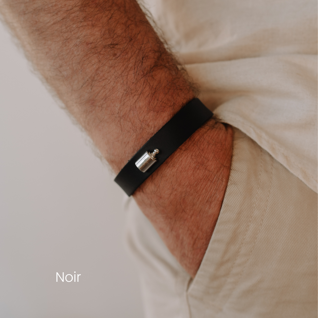 Bracelet Cuir Mon Petit Poids homme argenté rhodié