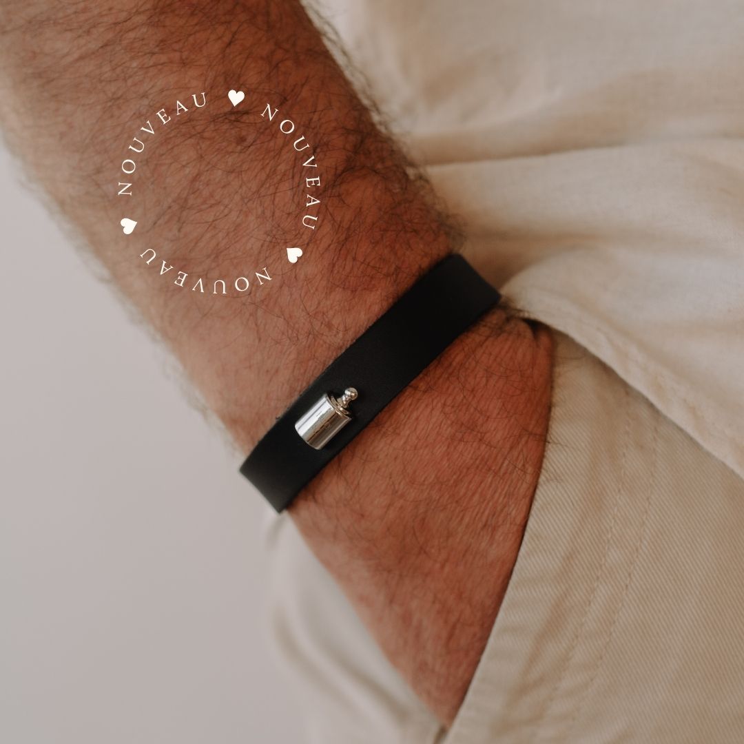 Bracelet Cuir Mon Petit Poids homme argenté rhodié