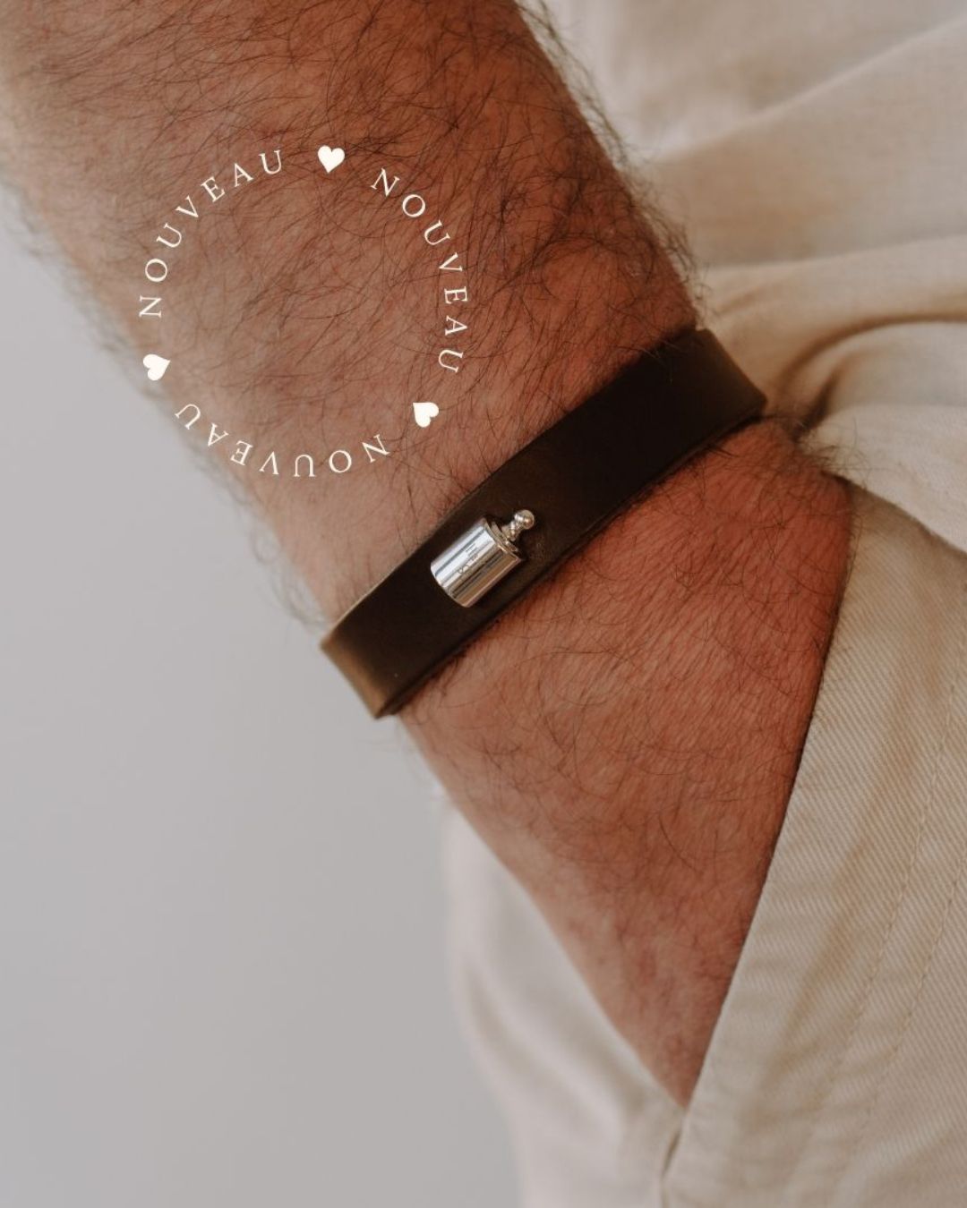 Bracelet Cuir Mon Petit Poids homme argenté rhodié
