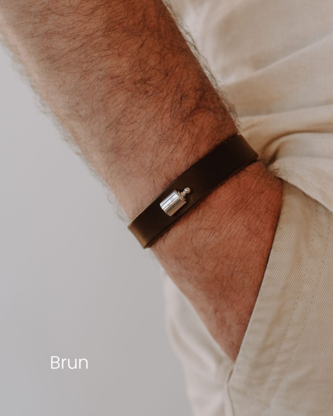 Bracelet Cuir Mon Petit Poids homme argenté rhodié