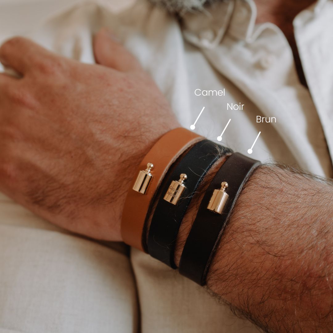 Bracelet Cuir Mon Petit Poids homme argenté rhodié