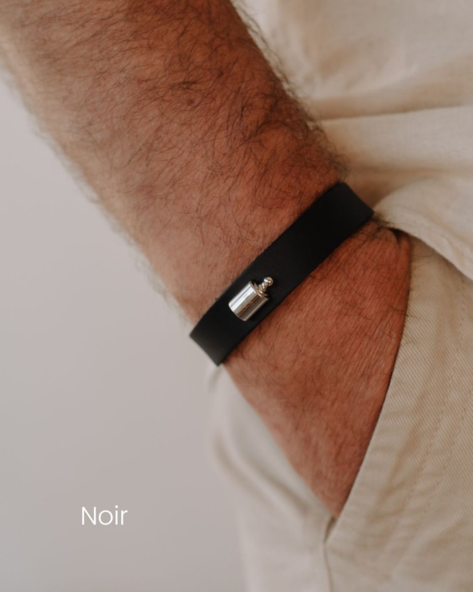 Bracelet Cuir Mon Petit Poids homme argenté rhodié - Mon Petit Poids