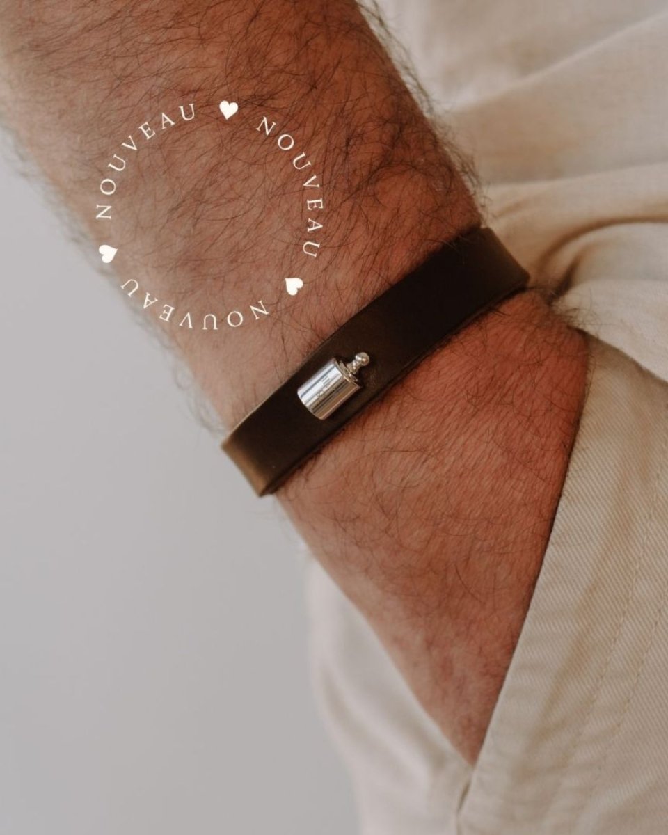 Bracelet Cuir Mon Petit Poids homme argenté rhodié - Mon Petit Poids