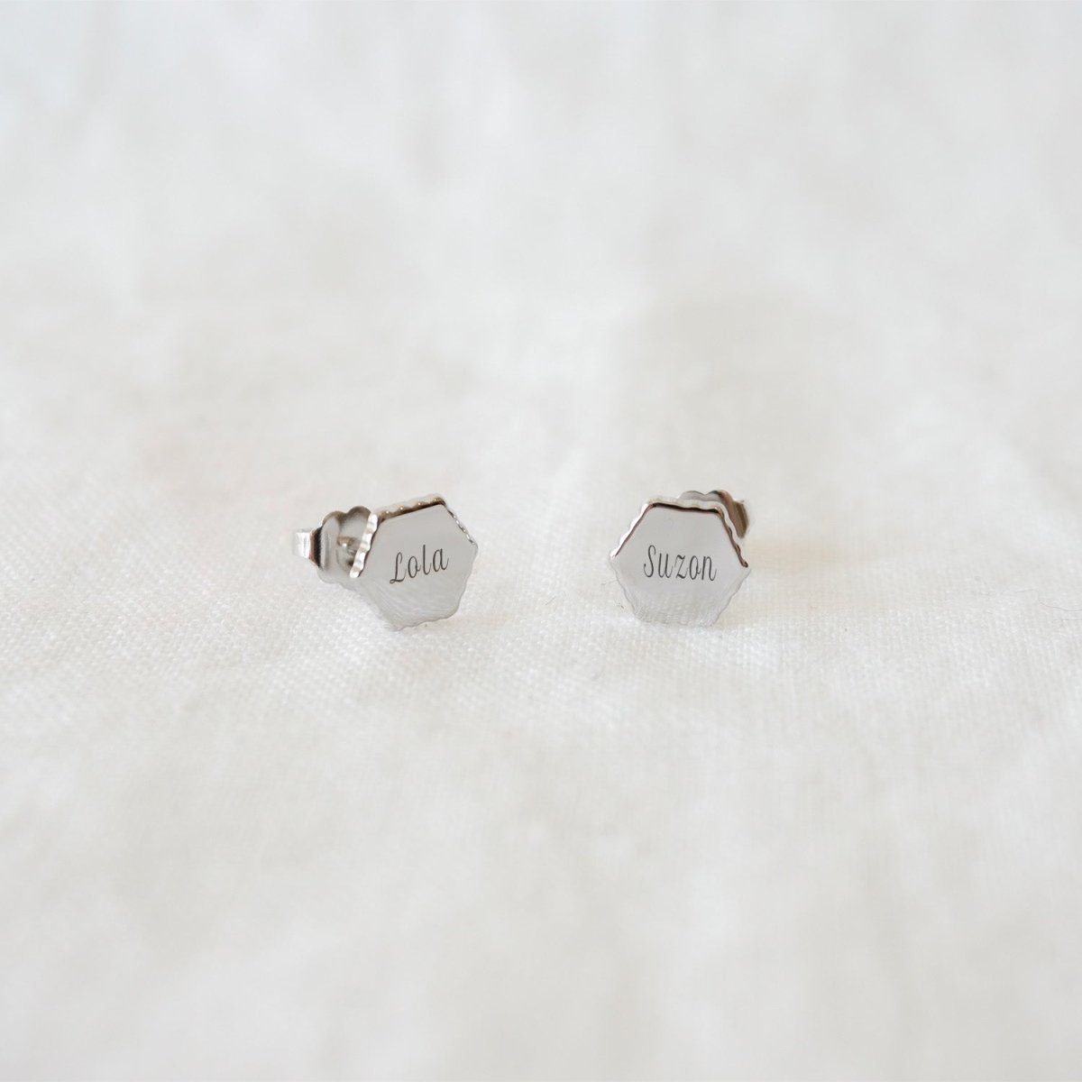 Puces d'oreilles Henriette canelé argenté rhodié - Mon Petit Poids