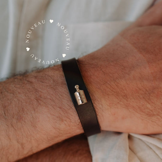 Bracelet Cuir Mon Petit Poids homme plaqué or jaune
