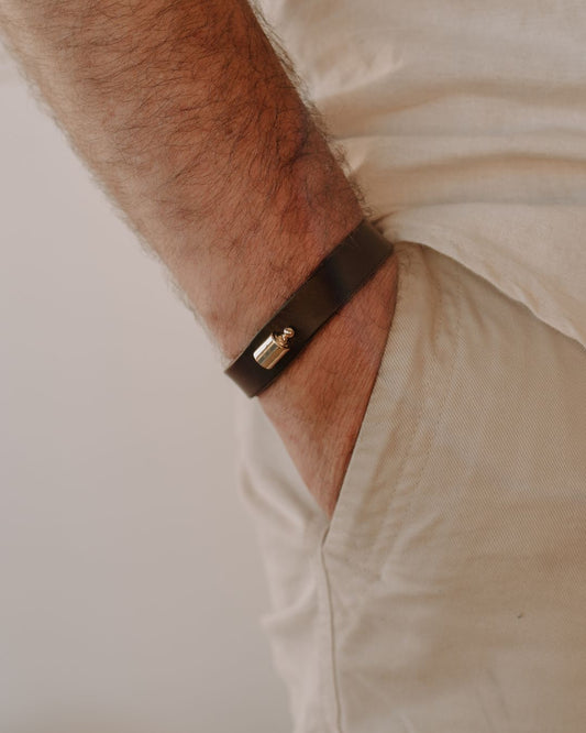 Bracelet Cuir Mon Petit Poids homme plaqué or jaune