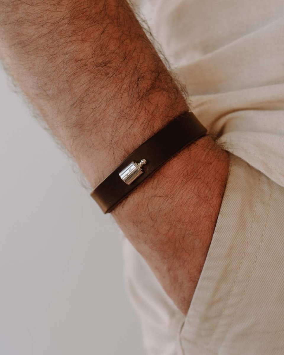 Bracelet Cuir Mon Petit Poids homme argenté rhodié - Mon Petit Poids