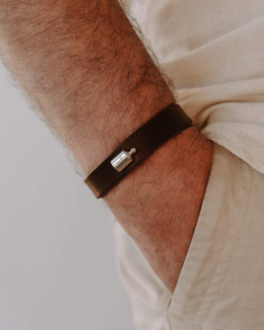 Bracelet Cuir Mon Petit Poids homme argenté rhodié - Mon Petit Poids