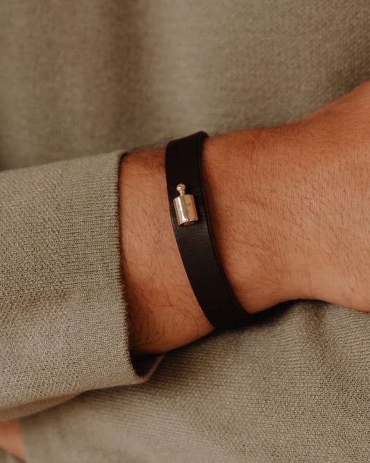 Bracelet Cuir Mon Petit Poids homme plaqué or jaune - Mon Petit Poids