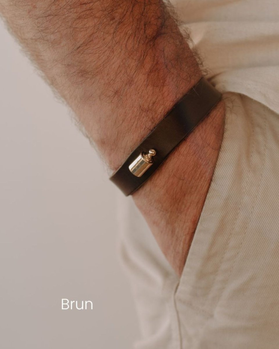 Bracelet Cuir Mon Petit Poids homme plaqué or jaune - Mon Petit Poids