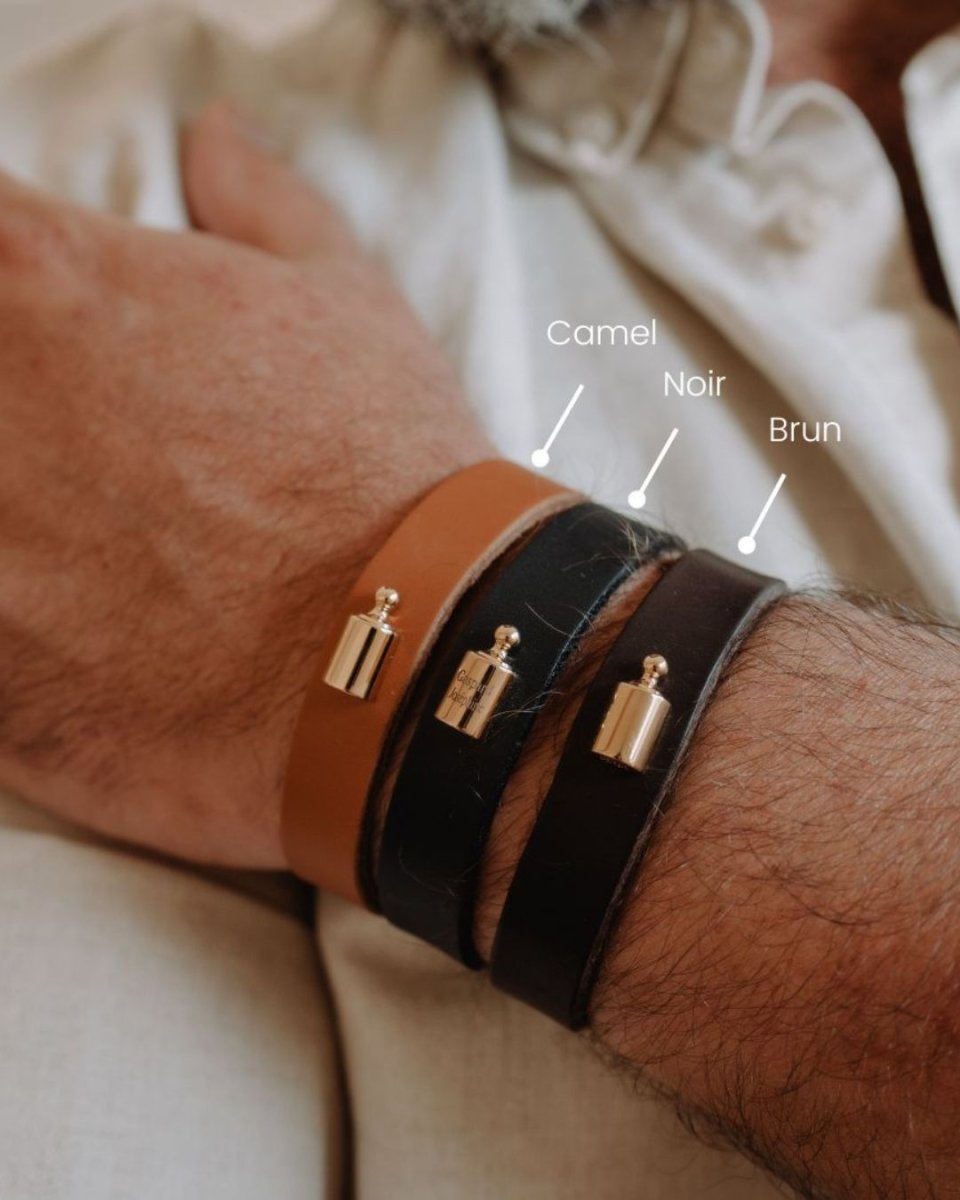 Bracelet Cuir Mon Petit Poids homme plaqué or jaune - Mon Petit Poids