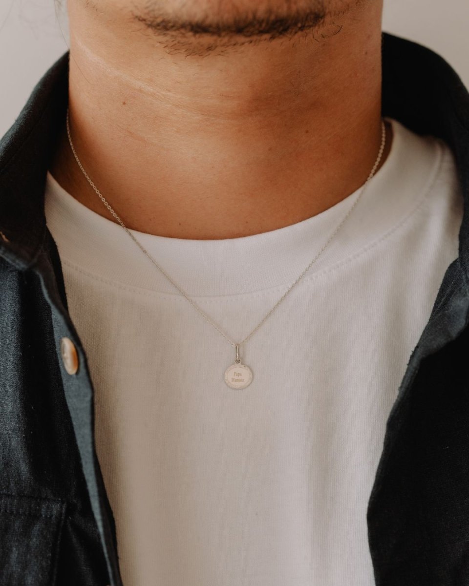 Collier Madeleine martelé homme argenté rhodié - Mon Petit Poids